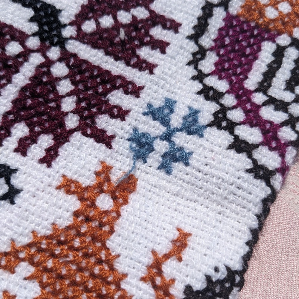 Mexican Hand Embroidered Poncho Artisanal Cross-Stitch Floral Peacock Boho Cape - Picture 9 of 13